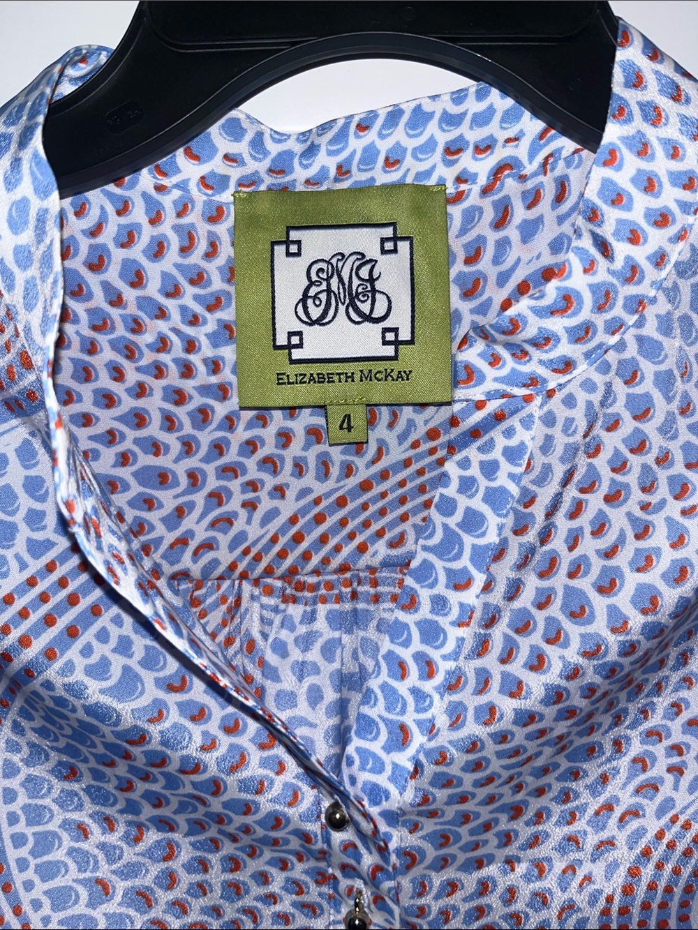 Elizabeth McKay Blue and Red Printed Casual Button-Down Shirt